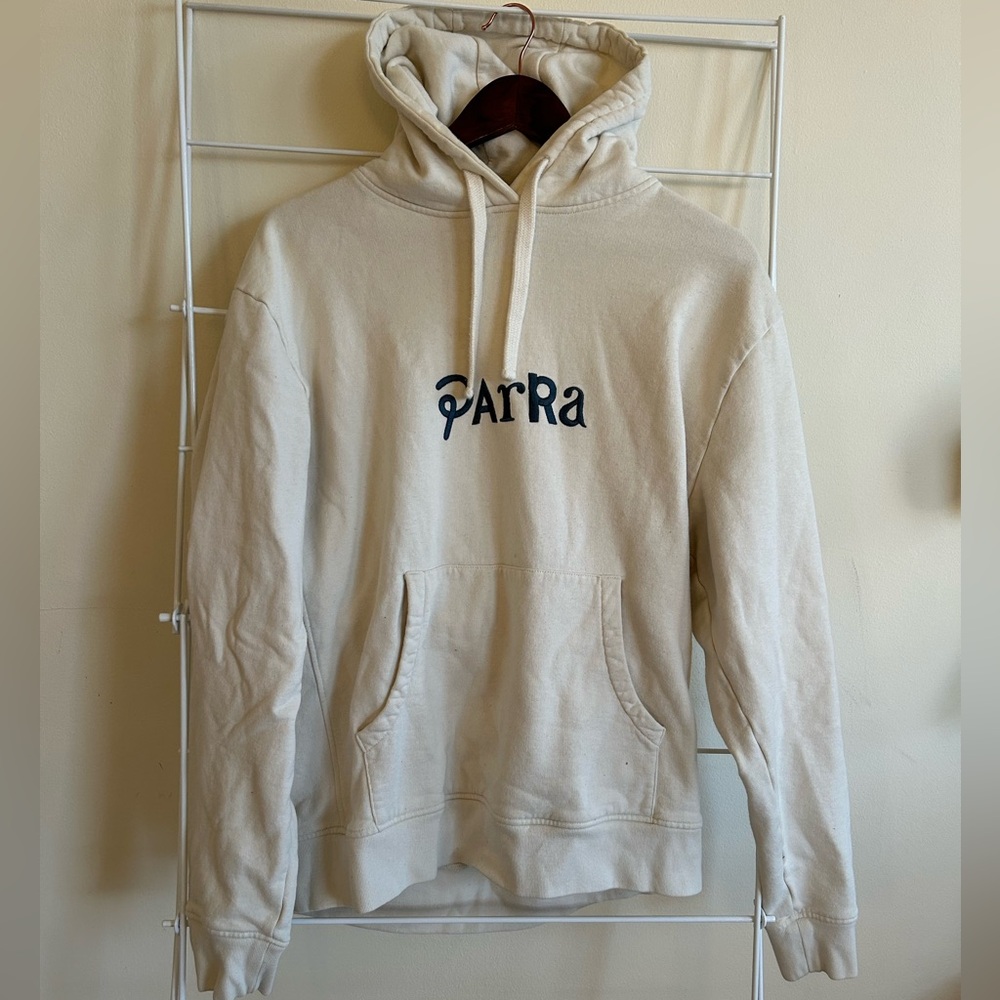 Parra hoodie in off white with fun artwork on back